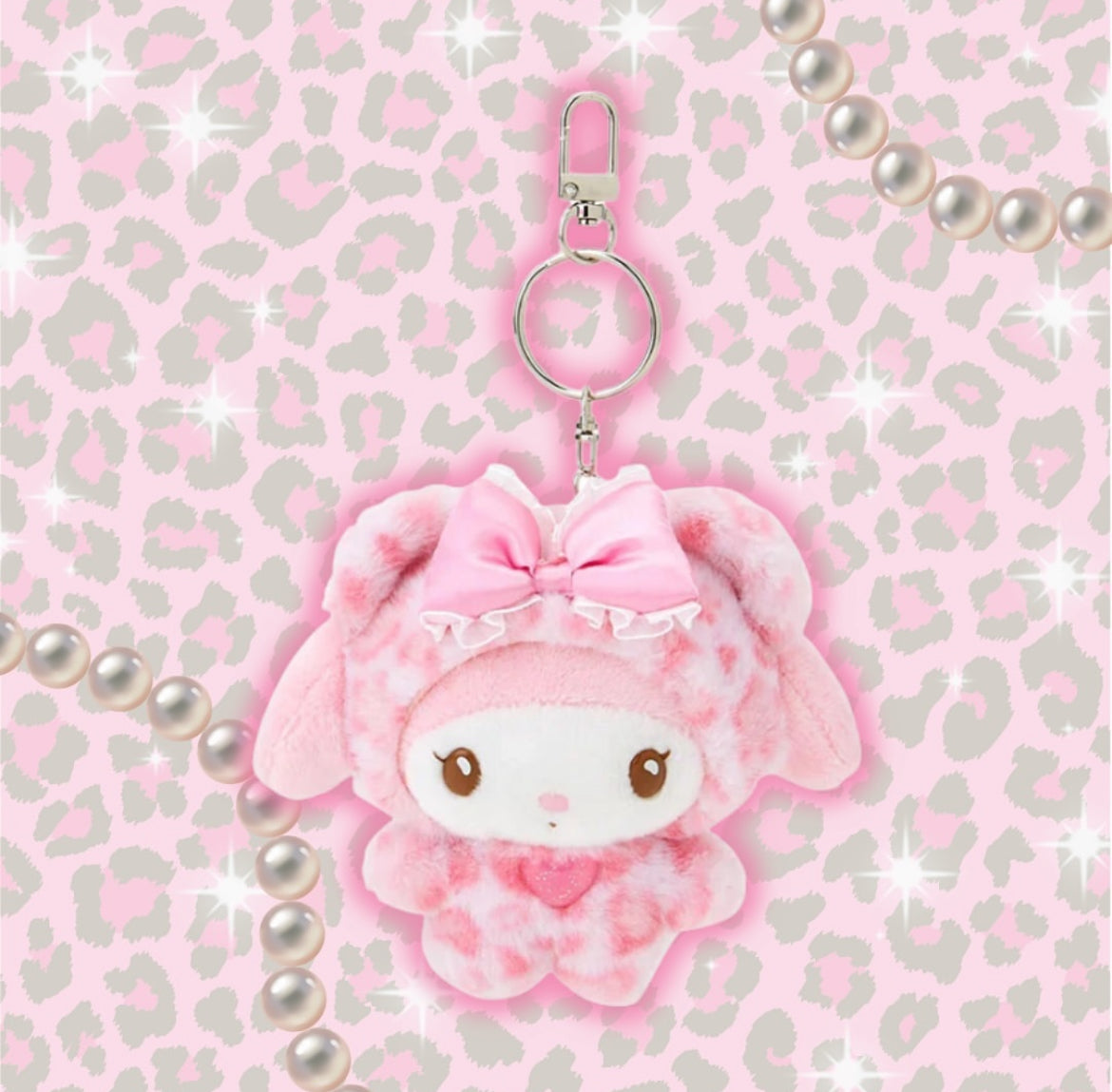 Sanrio Leopard Print Plush Keychains