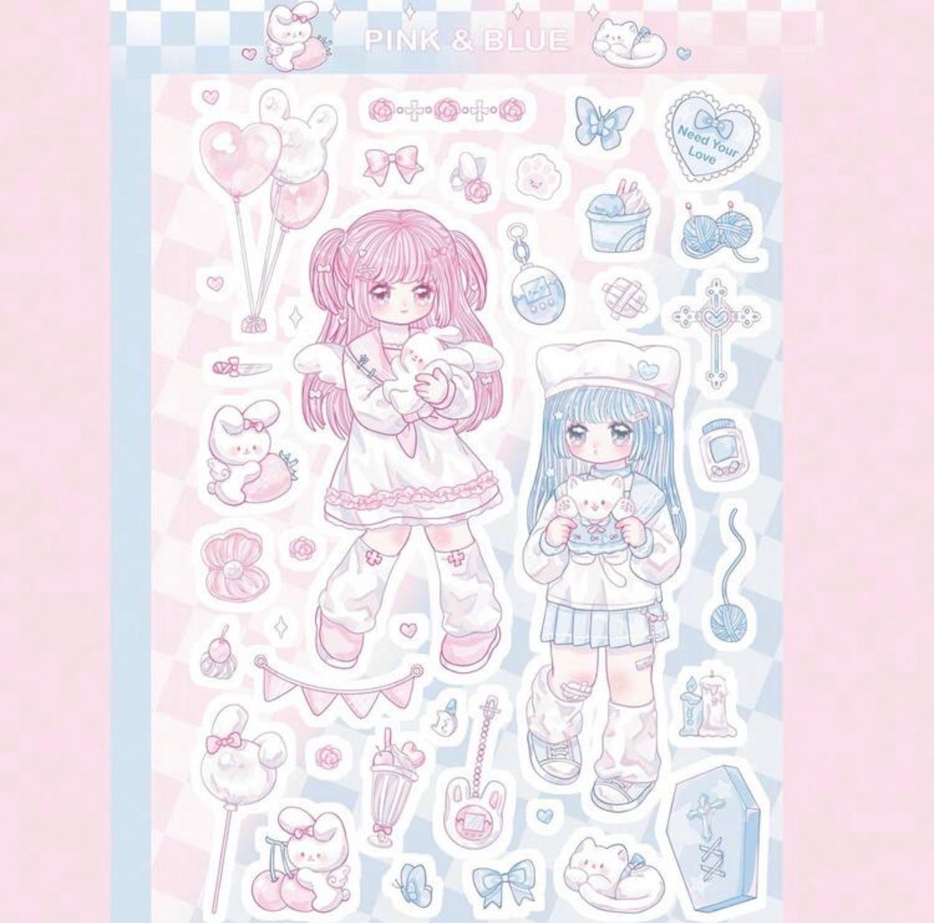 2000s Anime Girl Aesthetic Kawaii Cybercore Angelcore Lolitta Sticker Sheets