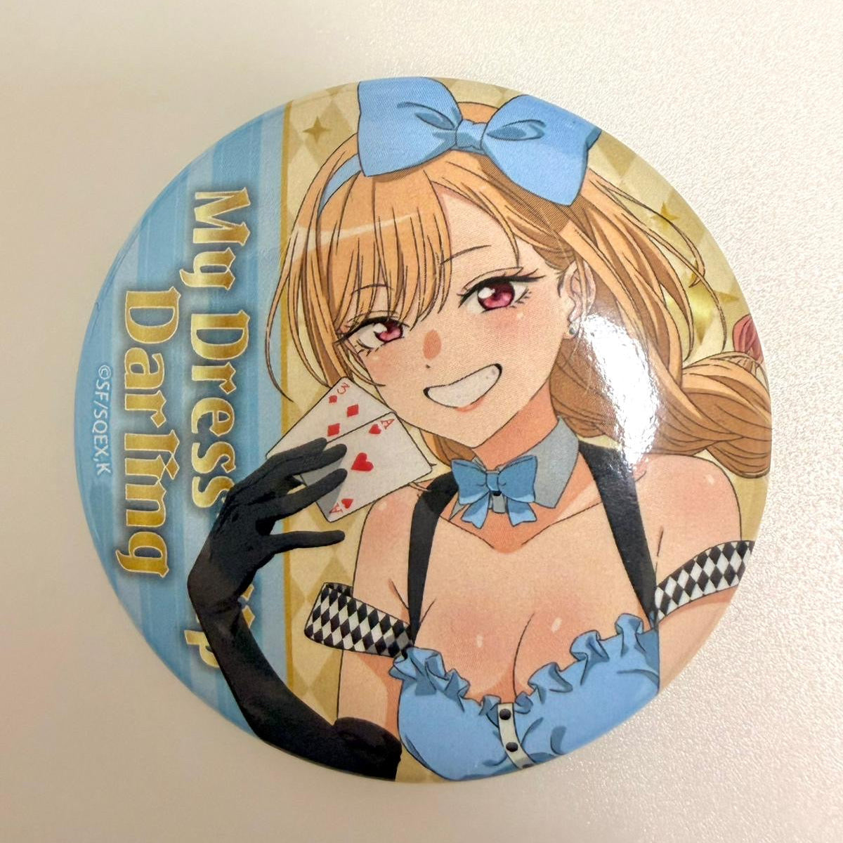 My dress up Darling Marin Kitagawa in Alice in Wonderland outfit glitter can pin badge