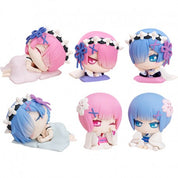 Re Zero Rem and Ram Sleeping Gacha mini figures by Bandai