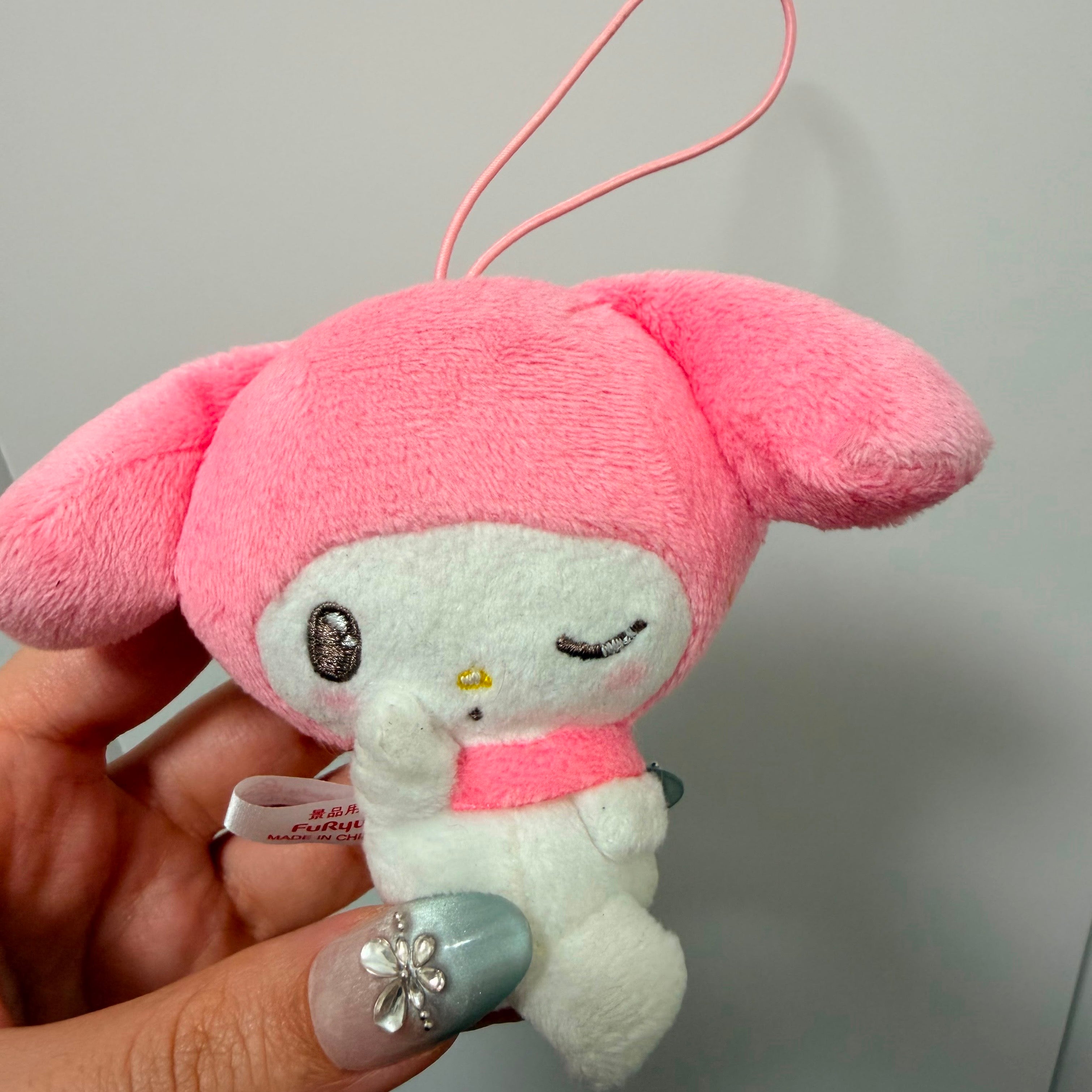 Sanrio My Melody Furimuki Himitsu plush keychain by FuRyu