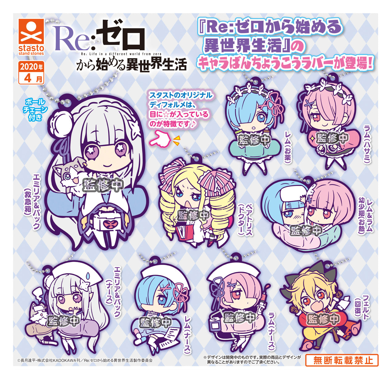 Re Zero Rubber Keychain Gacha by Bandai