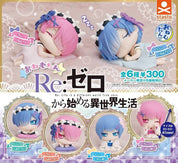 Re Zero Rem and Ram Sleeping Gacha mini figures by Bandai