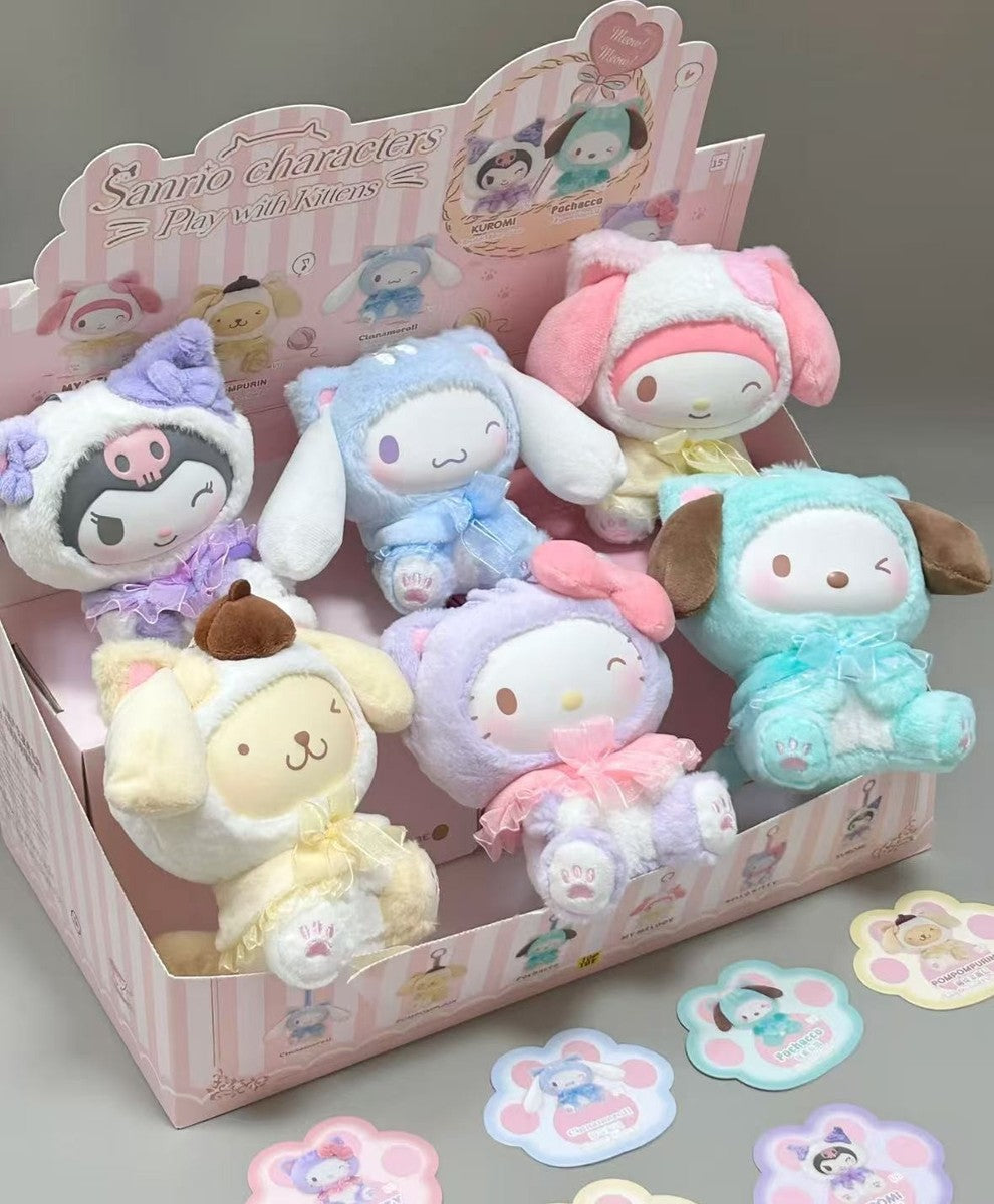 Sanrio Play With Kittens Plush Keychain Blind Box Kuromi My Melody Pocchaco Cinnamoroll Pompompurin Hello Kitty