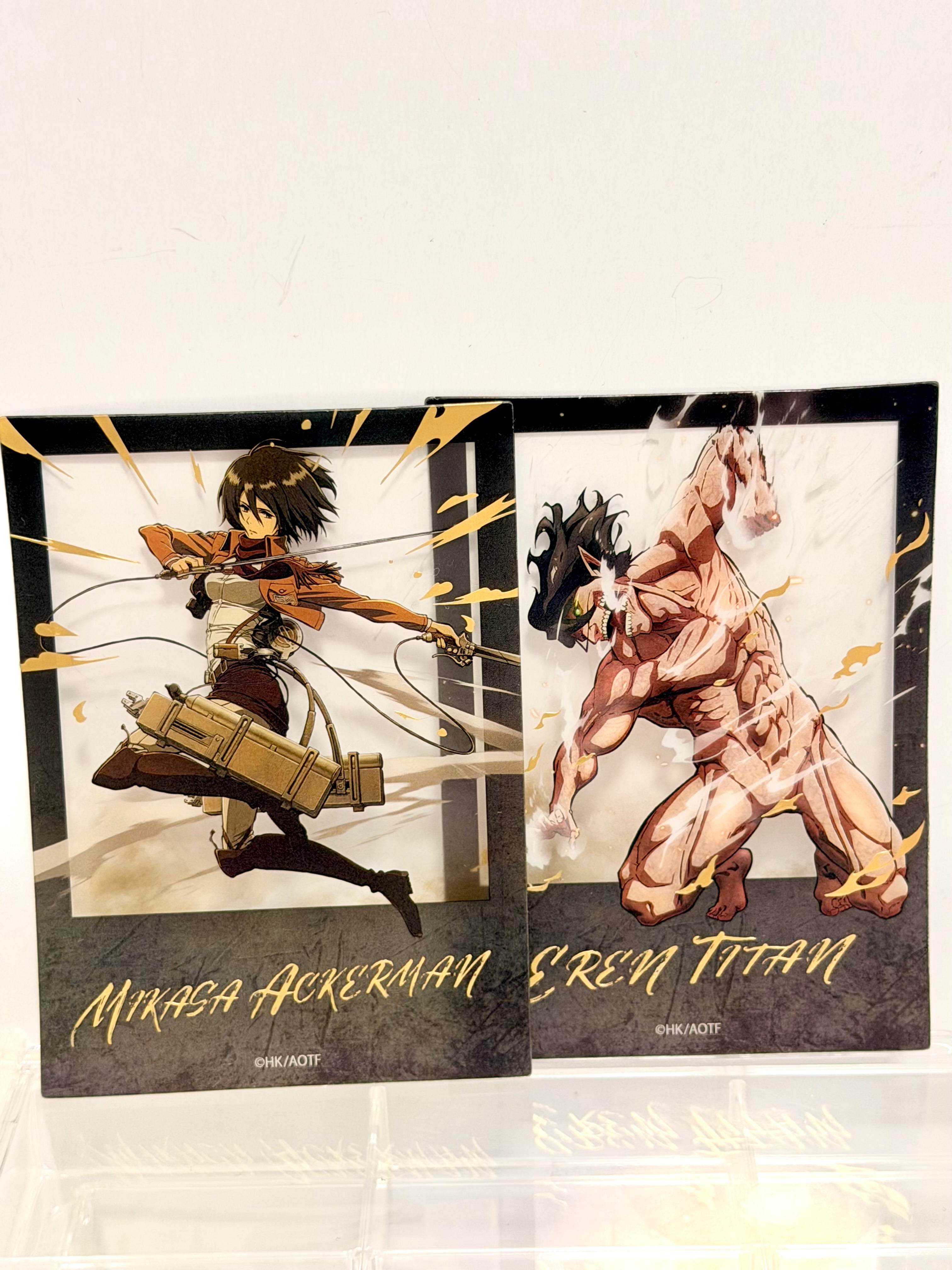Attack on Titan Official collector Clear Card Gold Foil Eren and Mikasa Set