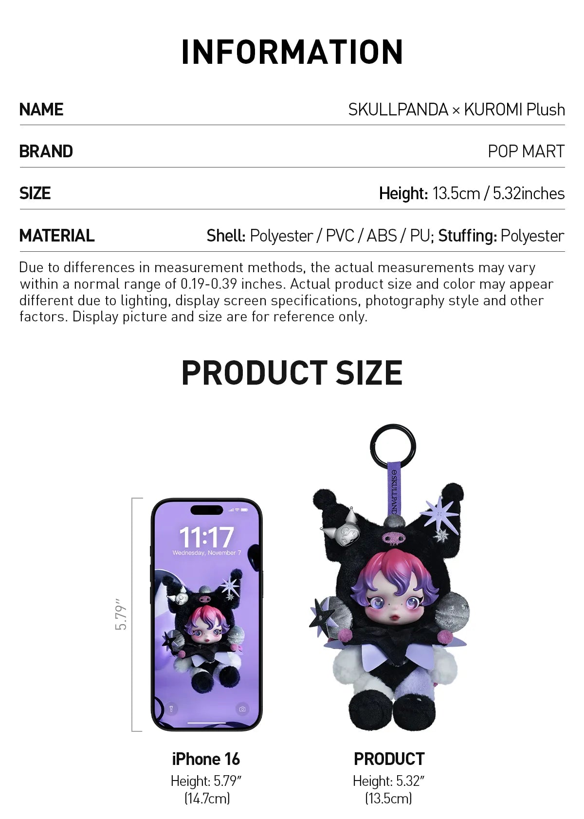 Skullpanda X Kuromi Limited Edition Plush Keychain by Pop Mart
