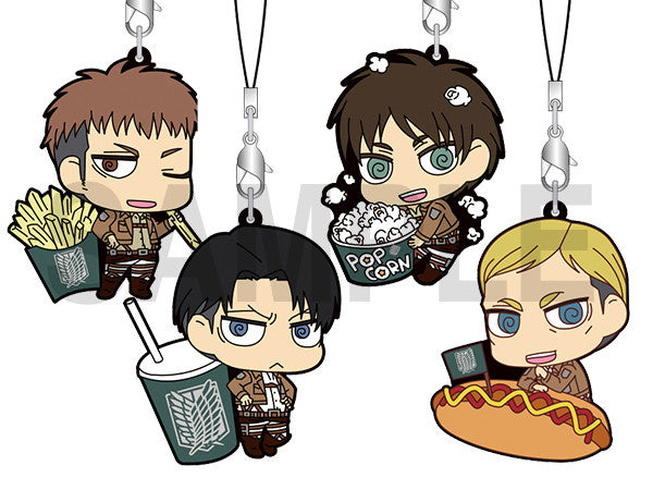 Attack On Titan Shinjeki No Kyoujin Eren Yeagar Popcorn Deformed Mascot Rubber Keychain RARE
