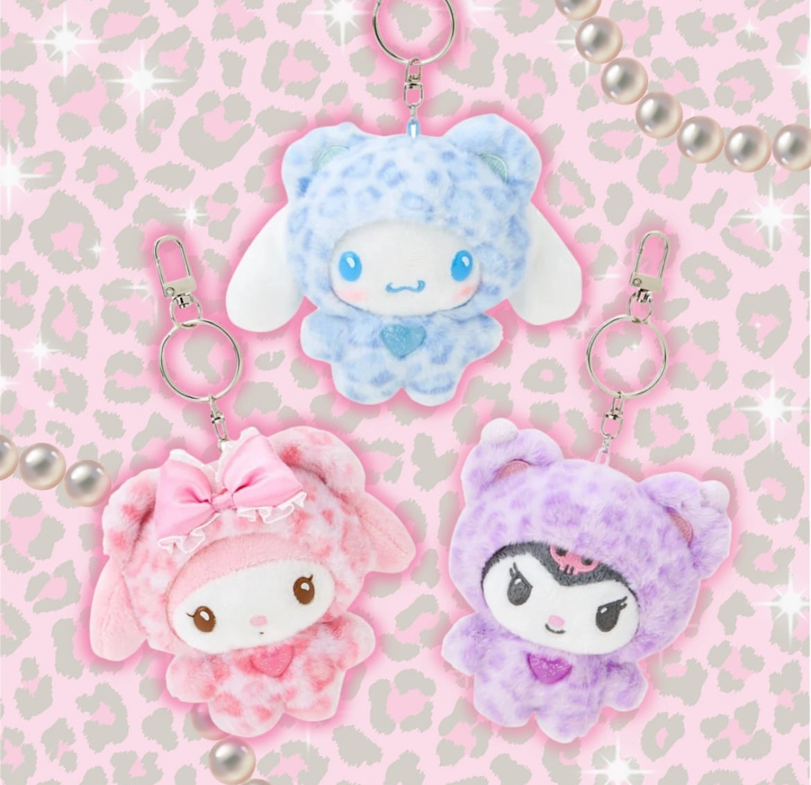 Sanrio Leopard Print Plush Keychains