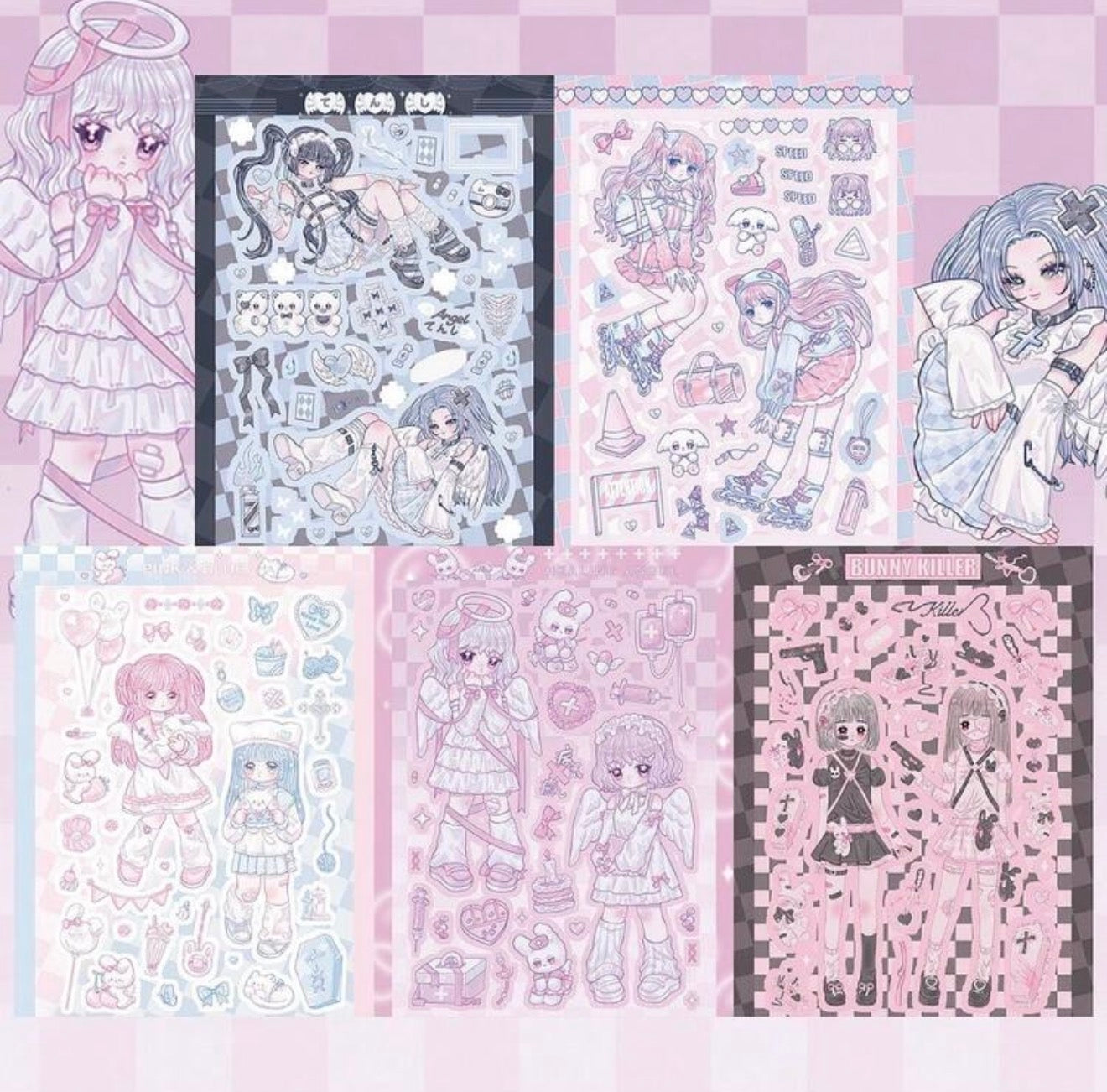 2000s Anime Girl Aesthetic Kawaii Cybercore Angelcore Lolitta Sticker Sheets