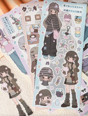 Kawaii Anime Girl Y2K Aesthetic Sticker Sheet (1 random sheet)