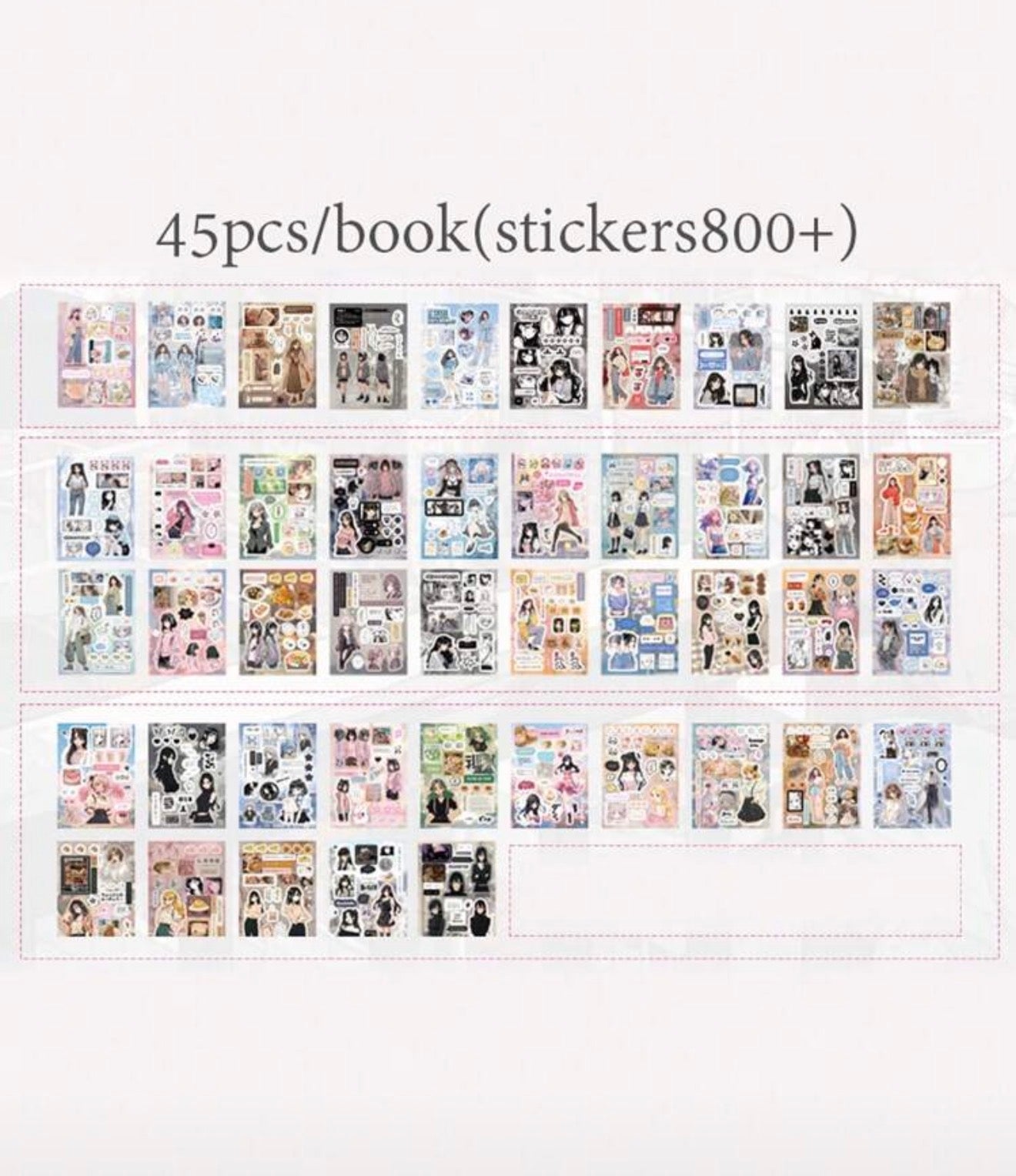 Anime Girl Kawaii Journaling Sticker Book 45 Pages