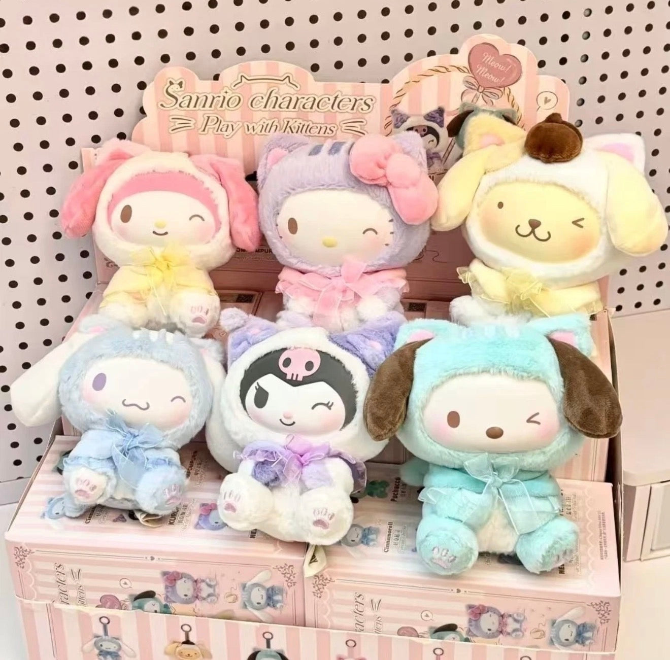 Sanrio Play With Kittens Plush Keychain Blind Box Kuromi My Melody Pocchaco Cinnamoroll Pompompurin Hello Kitty
