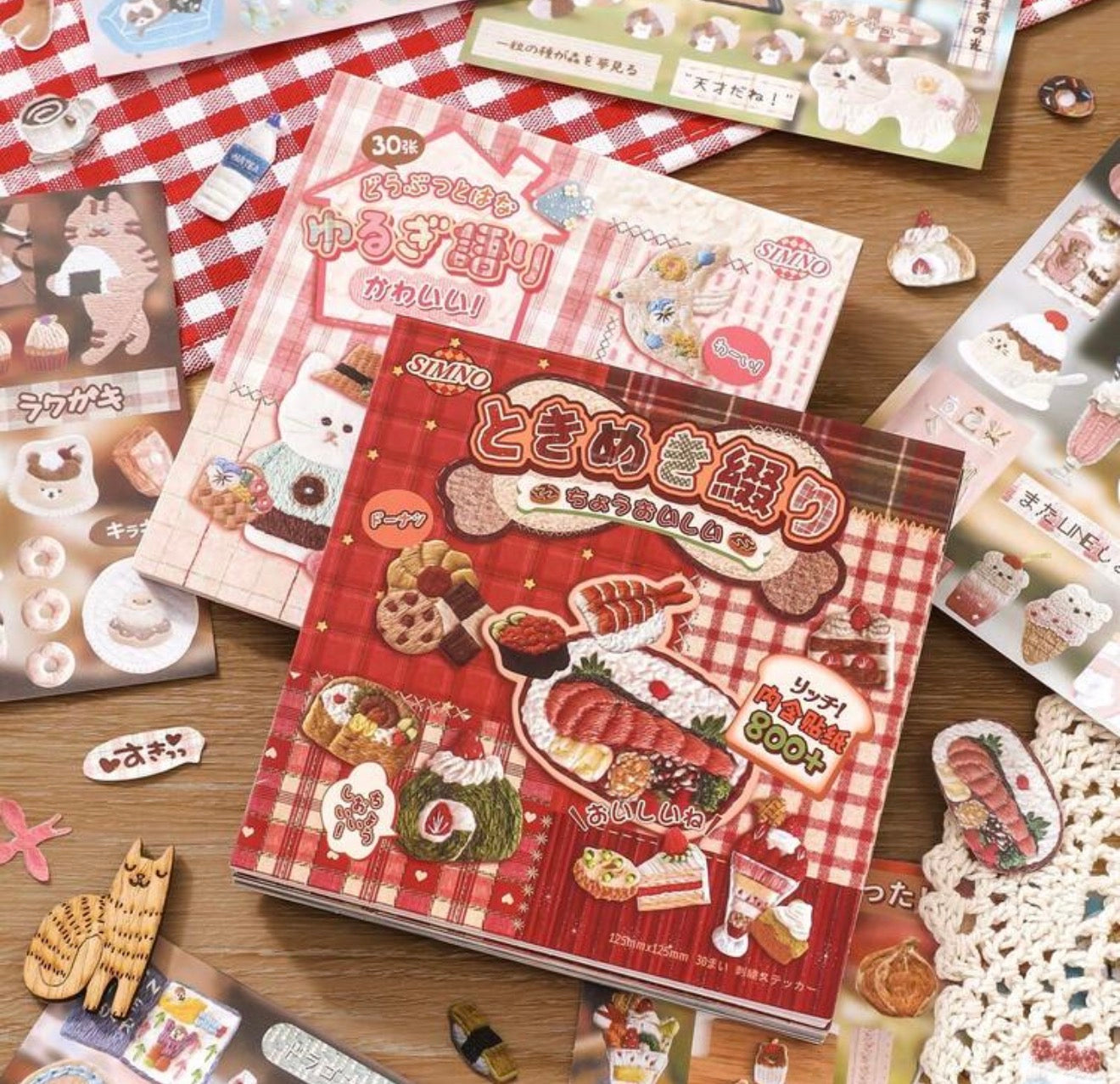Aesthetic Cute Embroidery Red Sticker Book Scrapbook Journal 30 pages/book