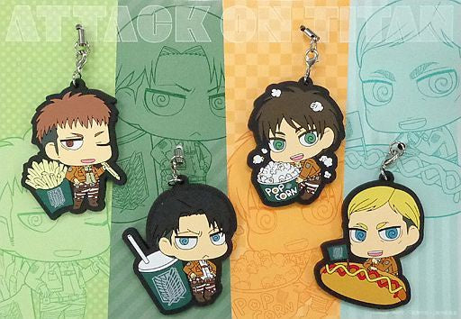 Attack On Titan Shinjeki No Kyoujin Eren Yeagar Popcorn Deformed Mascot Rubber Keychain RARE