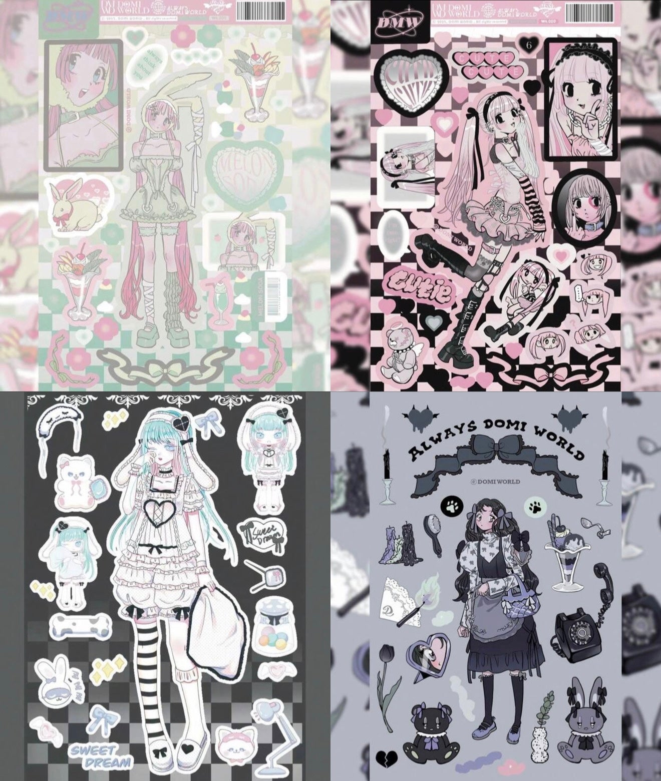 Aesthetic Gothic Lolitta Grunge Anime Girl Sticker Sheets